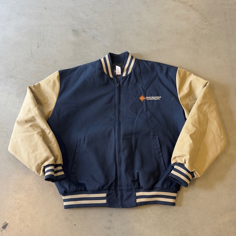 Red Kap Men XL Navy Blue Tan Varsity Bomber Jacket North Mechanical JT40NK 2 USA